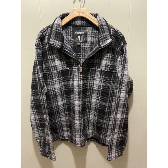 John Wayne Stock Supply Mens Fleece Pull Over Plaid Quarter Zip Polyester Sz Lg - Picture 1 of 5